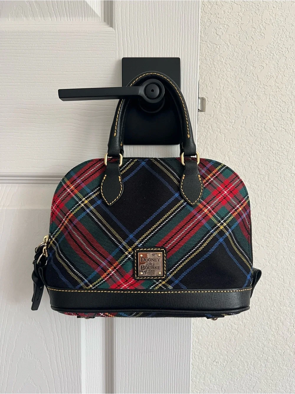 Dooney & Bourke Black Tartan Dome Mini Satchel with Red & Green Plaid - Picture 1 of 16